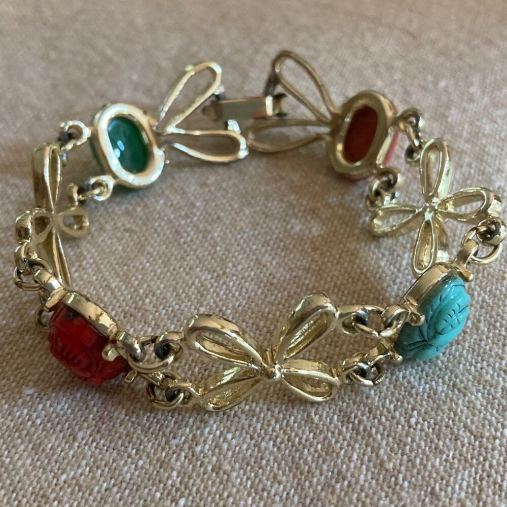 Vintage 4-Stone Link Bracelet w/ Monkey Faces